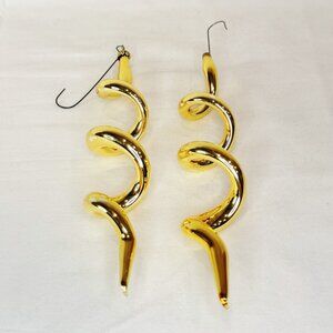 2 Vintage Spiral Corkscrew Gold Mercury Glass Ornament Christmas Tree Decor 7.5"